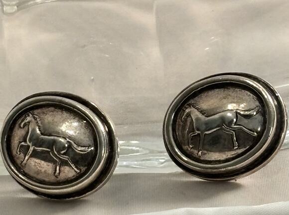 Barry Kieselstein Cord Jewelry - Barry Kieselstein-Cord Equestrian HORSE Sterling Silver EARRINGS Omega Clip 1997